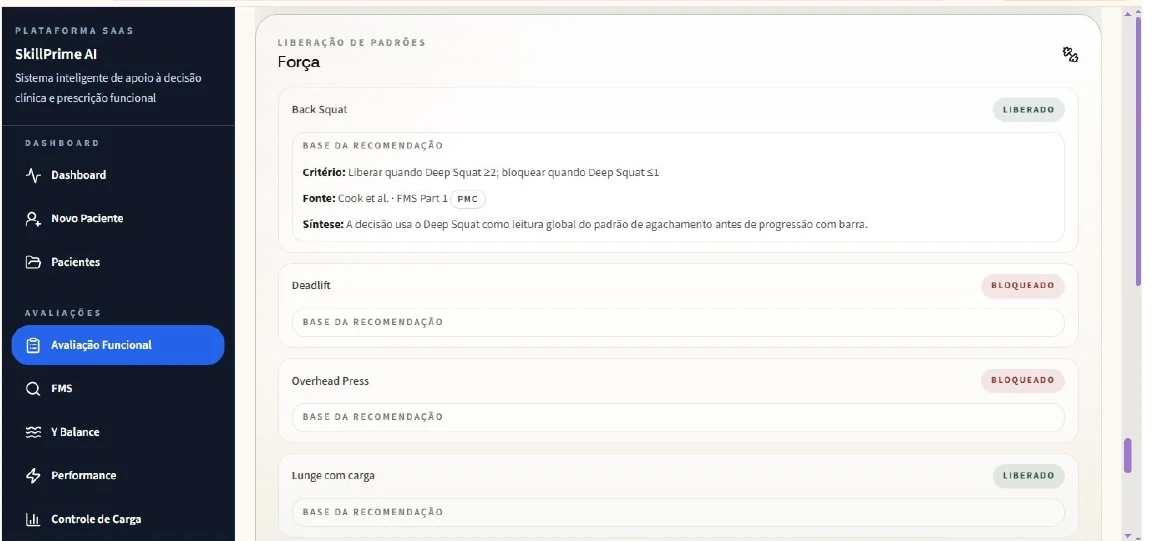 Captura real da tela de avaliação funcional exibindo critério para revisão